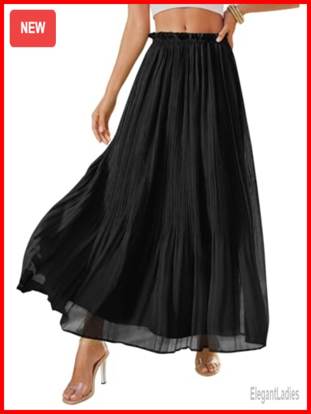 Pleated Midi Skirt High Waisted Chiffon Flowy A-Line Summer Beach Vacation